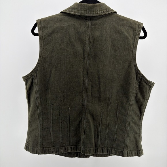 Chico's Platinum Denim Olive Green Utility Vest Size 2 Lg Cotton Stretch EUC - Picture 6 of 9